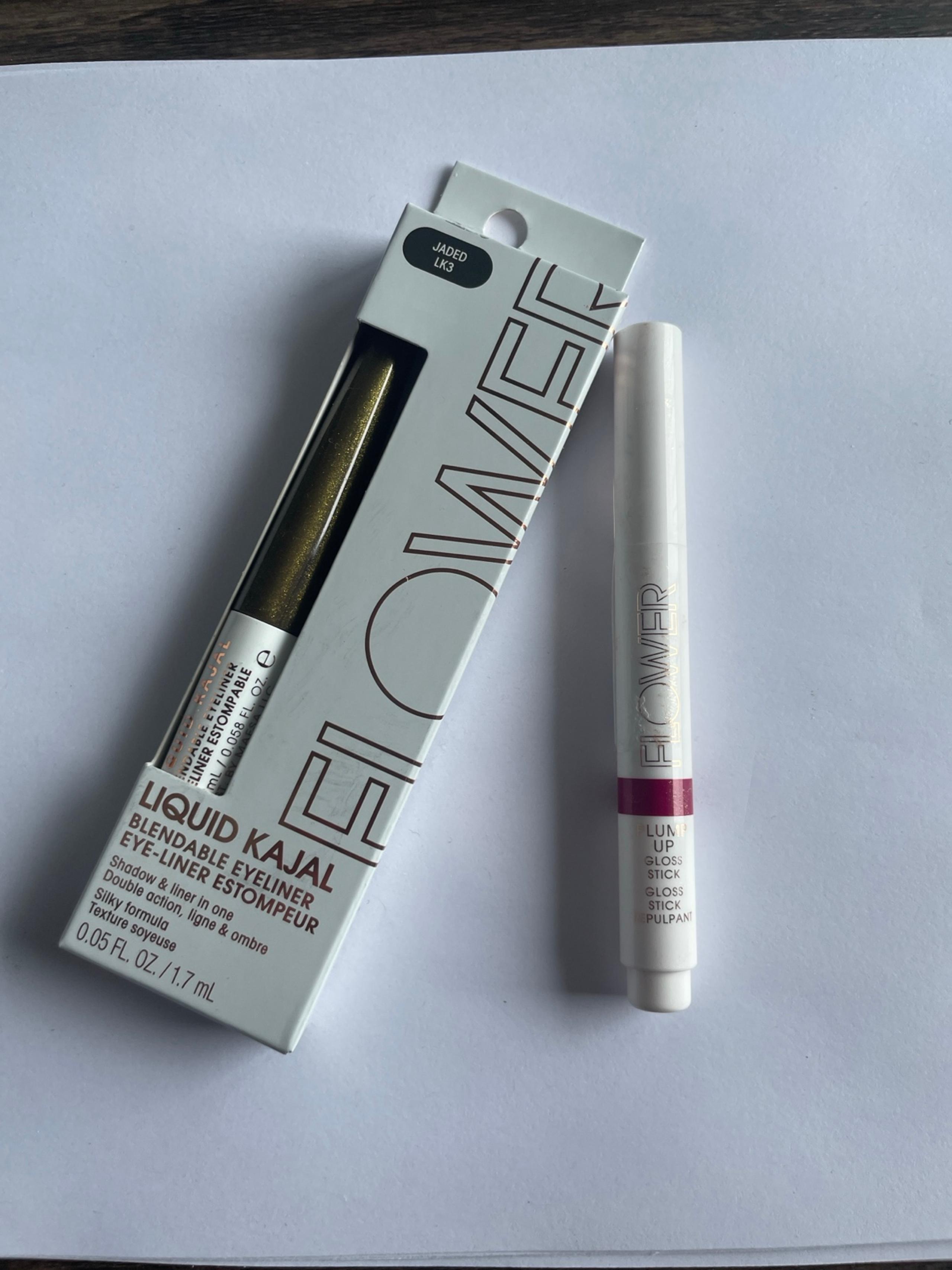 FLOWER BEAUTY X2 Liquid Kajal LK3 JADED + Plump Up Gloss Stick
