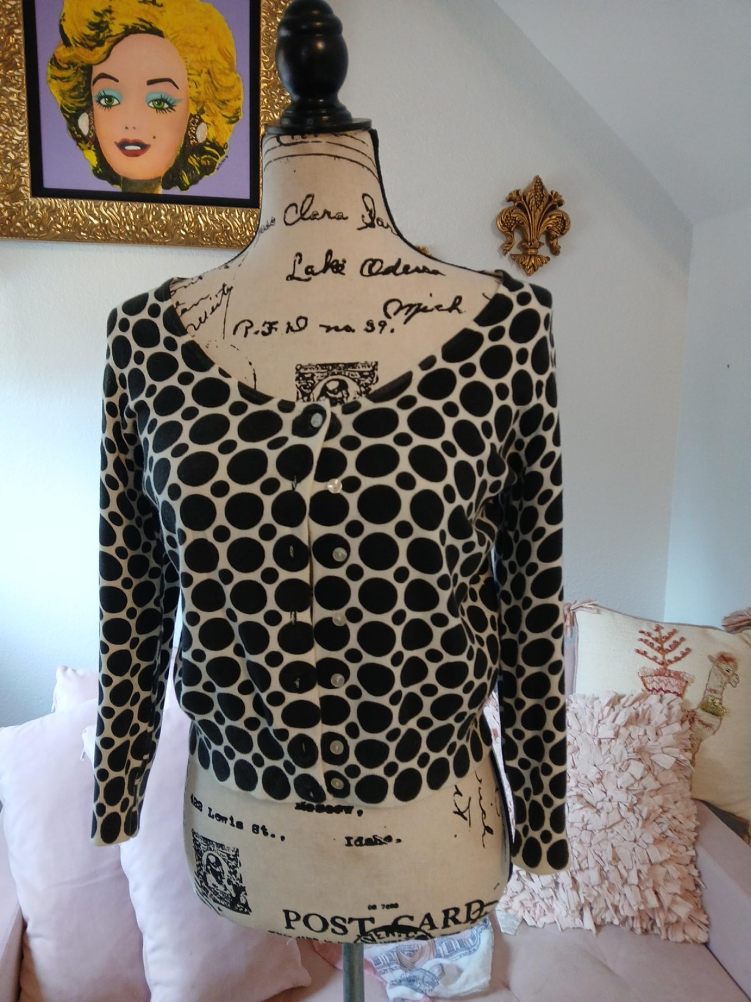 Size Medium Vintage The Limited Black Dots Whimsy Button Up Sweater Cardigan.