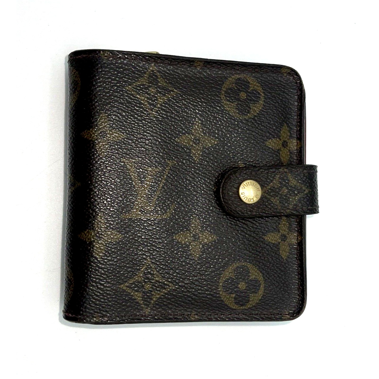 Louis Vuitton Monogram Compact Snap Zip Bifold Wallet Coin Purse Brown Authentic