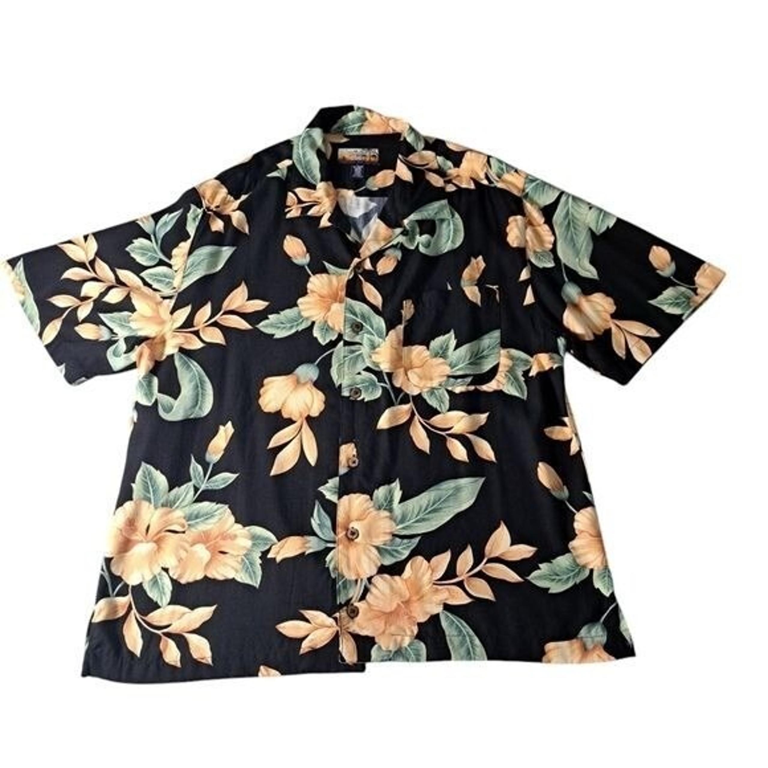 Havana Jack's Cafe Men's Button Up Shirt Hawaiian Tropical Floral Size L Black
