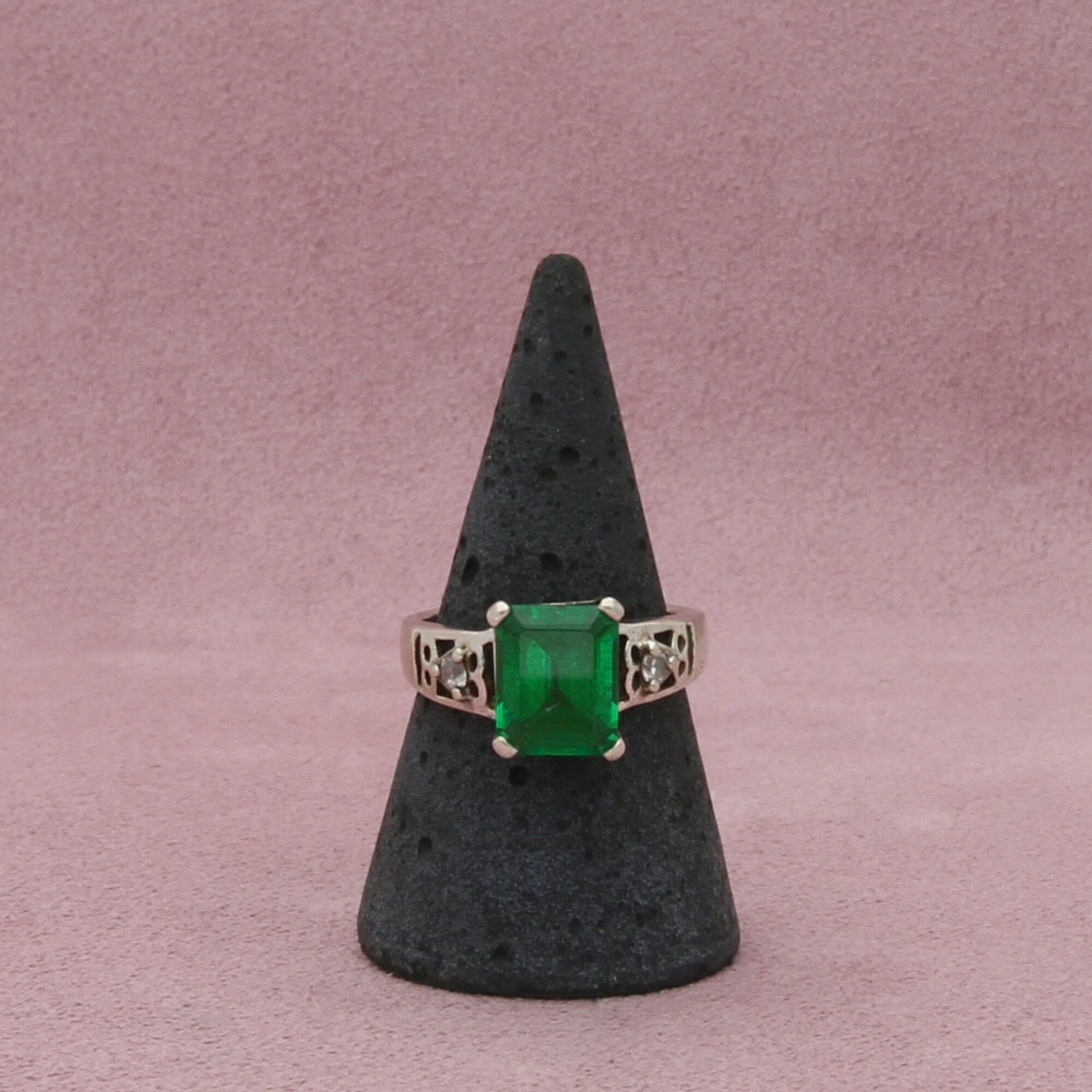 sterling silver emerald-cut chrome diopside ring size 8