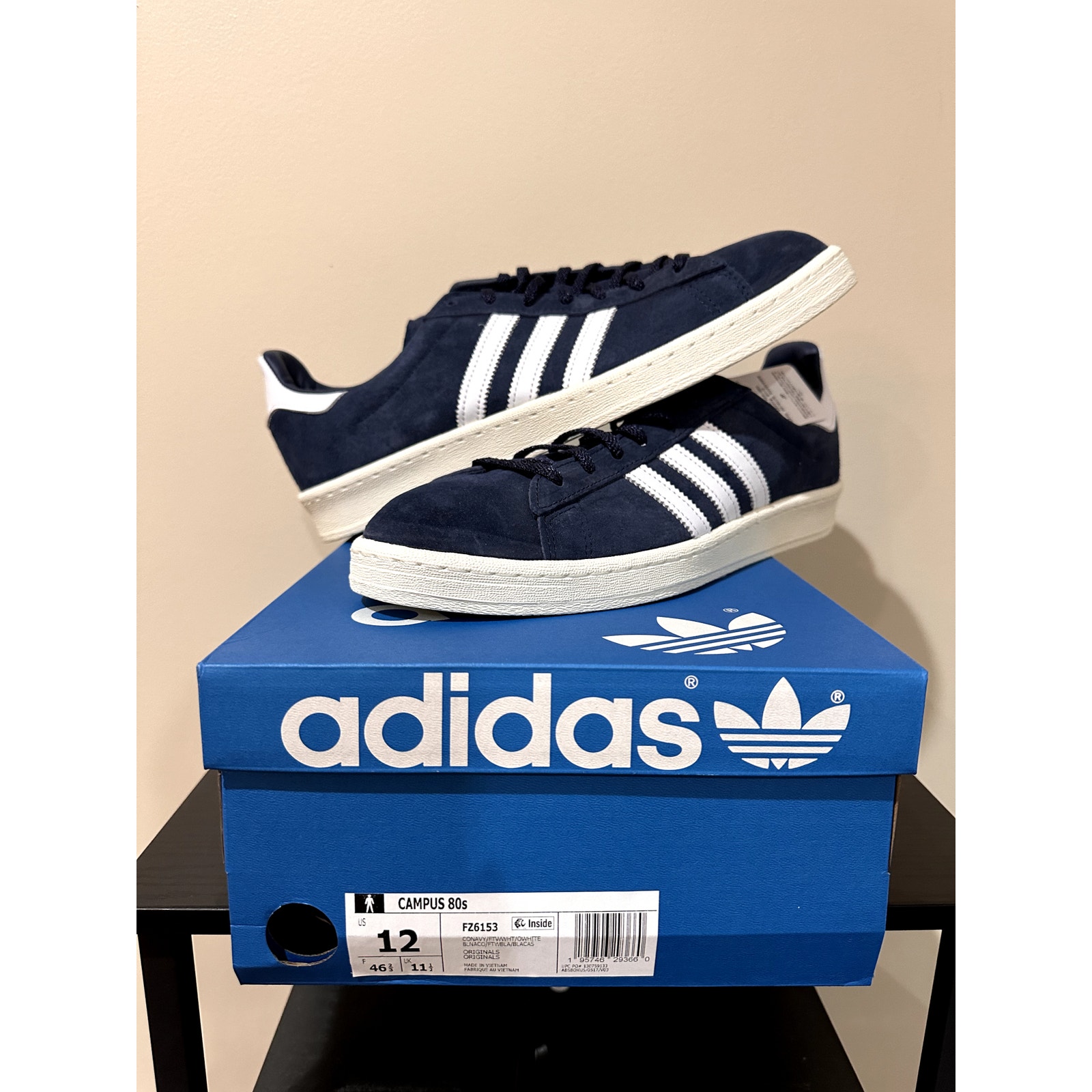 Size 12 - Adidas Originals Campus 80s Athletic Navy Blue White Shoes FZ6153