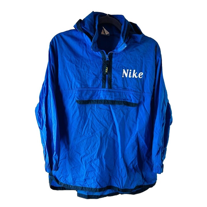Vintage 90s Nike Womens Medium Nylon Spell Out 1/2 Zip Windbreaker Jacket