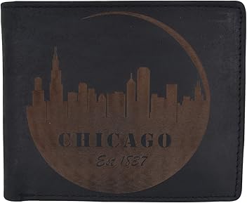 Chicago City Logo RFID Mens Leather Credit Card ID...