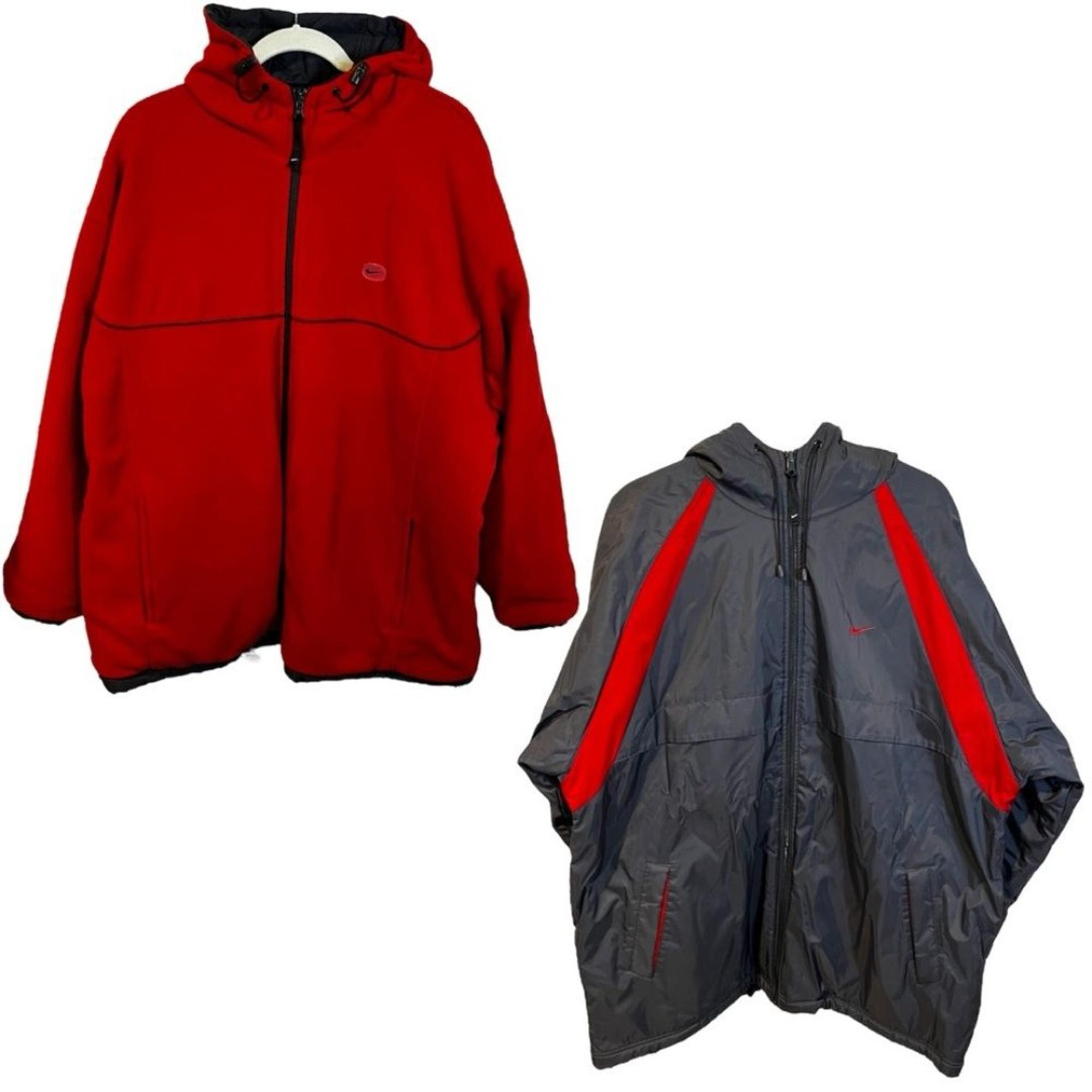 Nike Reversible Zip Up Fleece Jacket Mens XL Y2K Vintage Gray Red Hooded