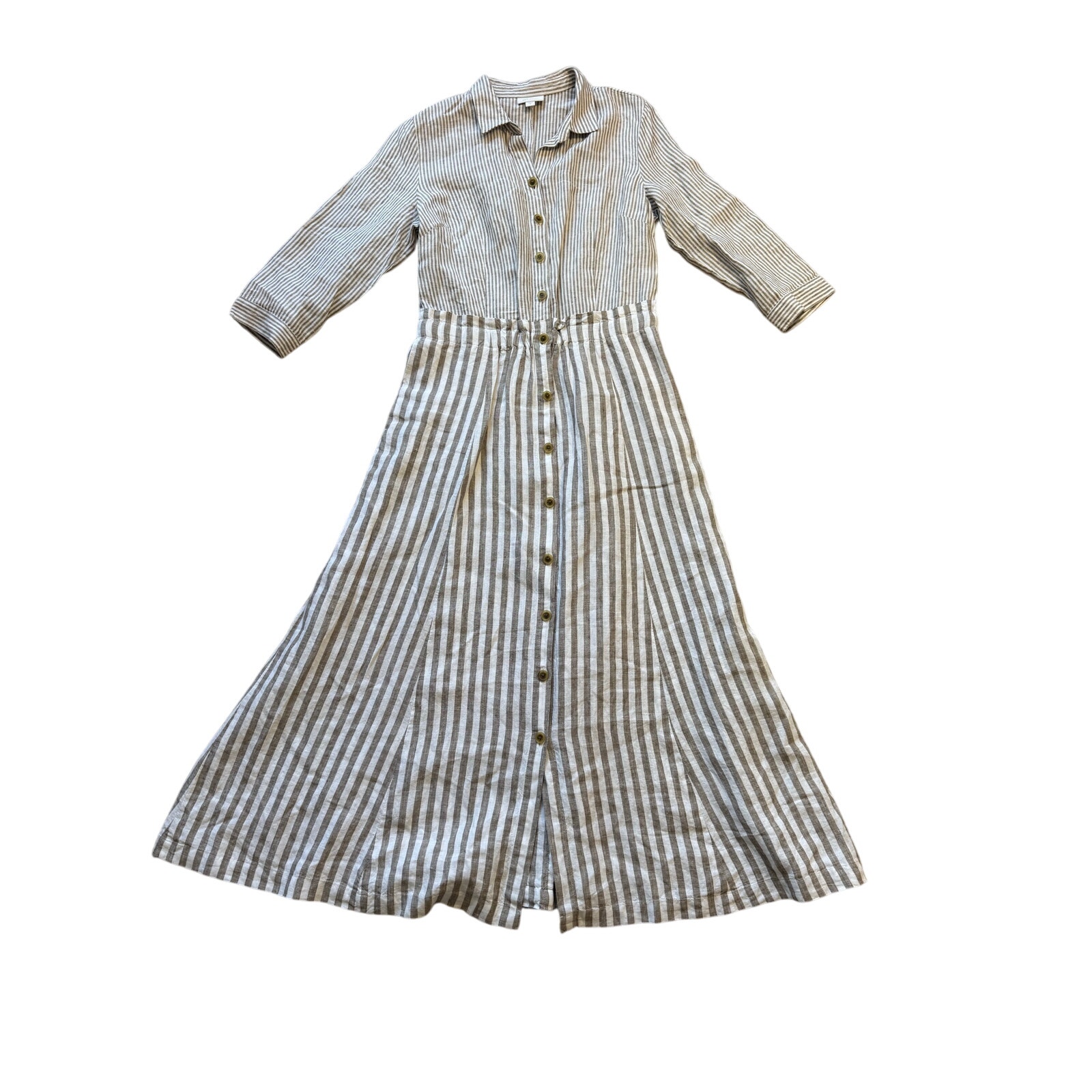J.Jill 100% Linen Dress; size Tan & White striped, size women's S; Long & Flowy