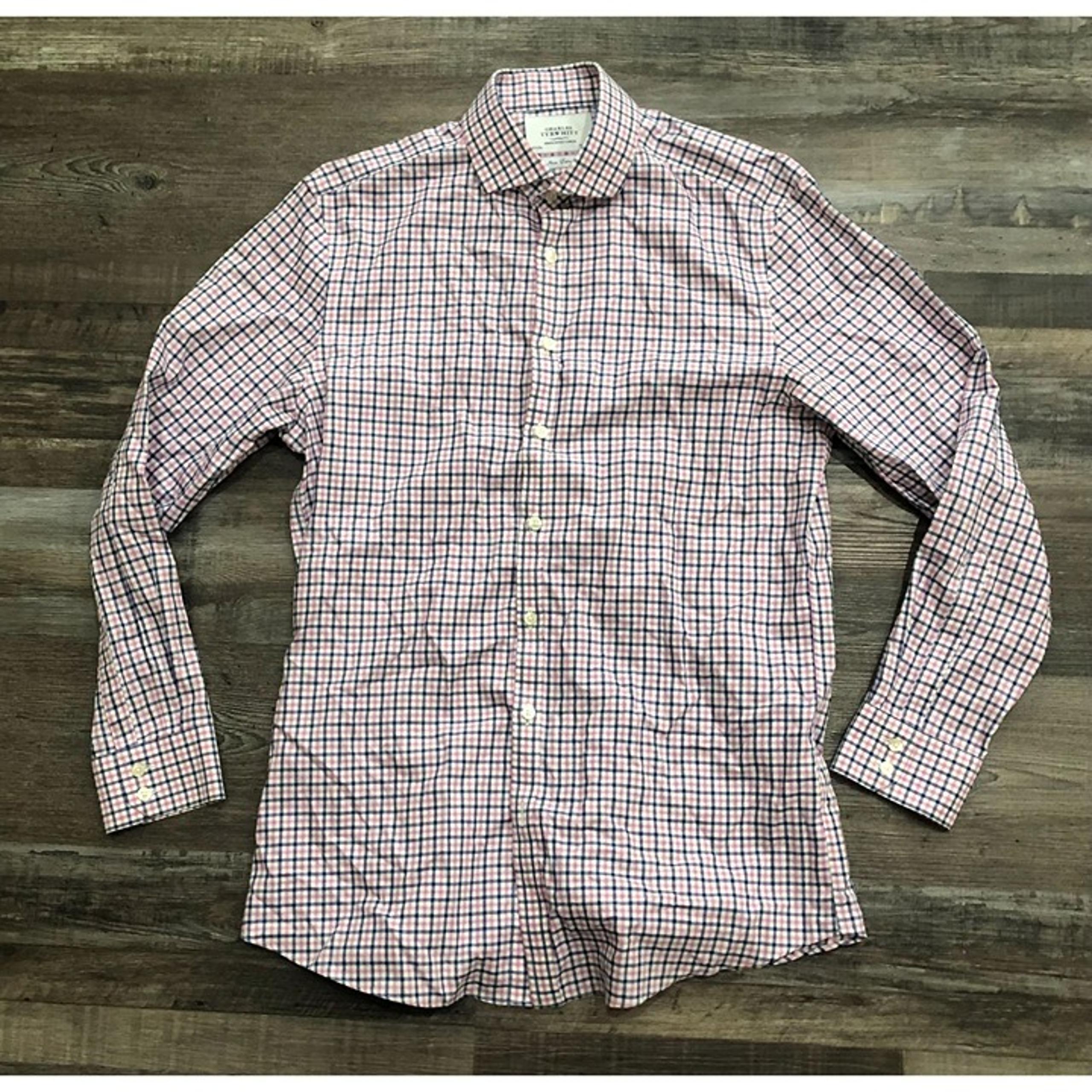 Charles Tyrwhitt Mens 16.5 Pink Blue Plaid Extra Slim Fit Button Shirt 35 in
