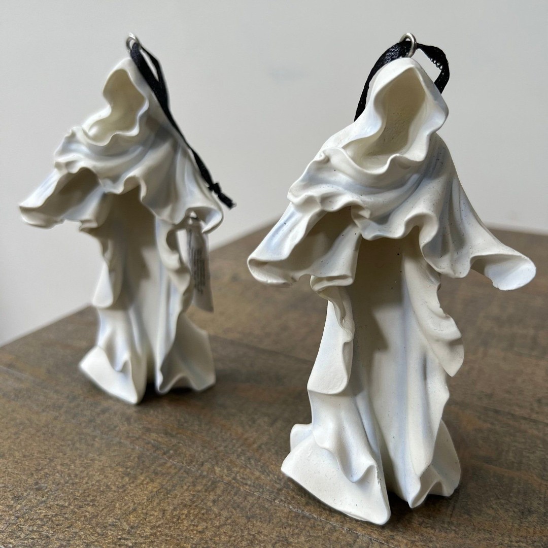 Set of 2 Cracker Barrel Resin Faceless Ghost Halloween Ornaments