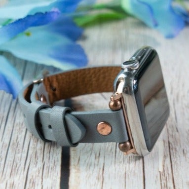 Grey Slim Leather Apple Watch Strap