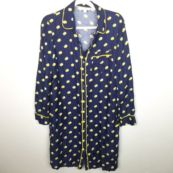 Boden Women's 8R Navy Blue Polka Dot Long Sleeve Button Front Pajama Night Shirt