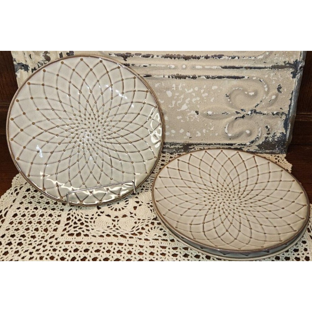 Lot of 3 Pier 1 Imports Salad Plates Reactive Tan Brown 8.5 Stoneware