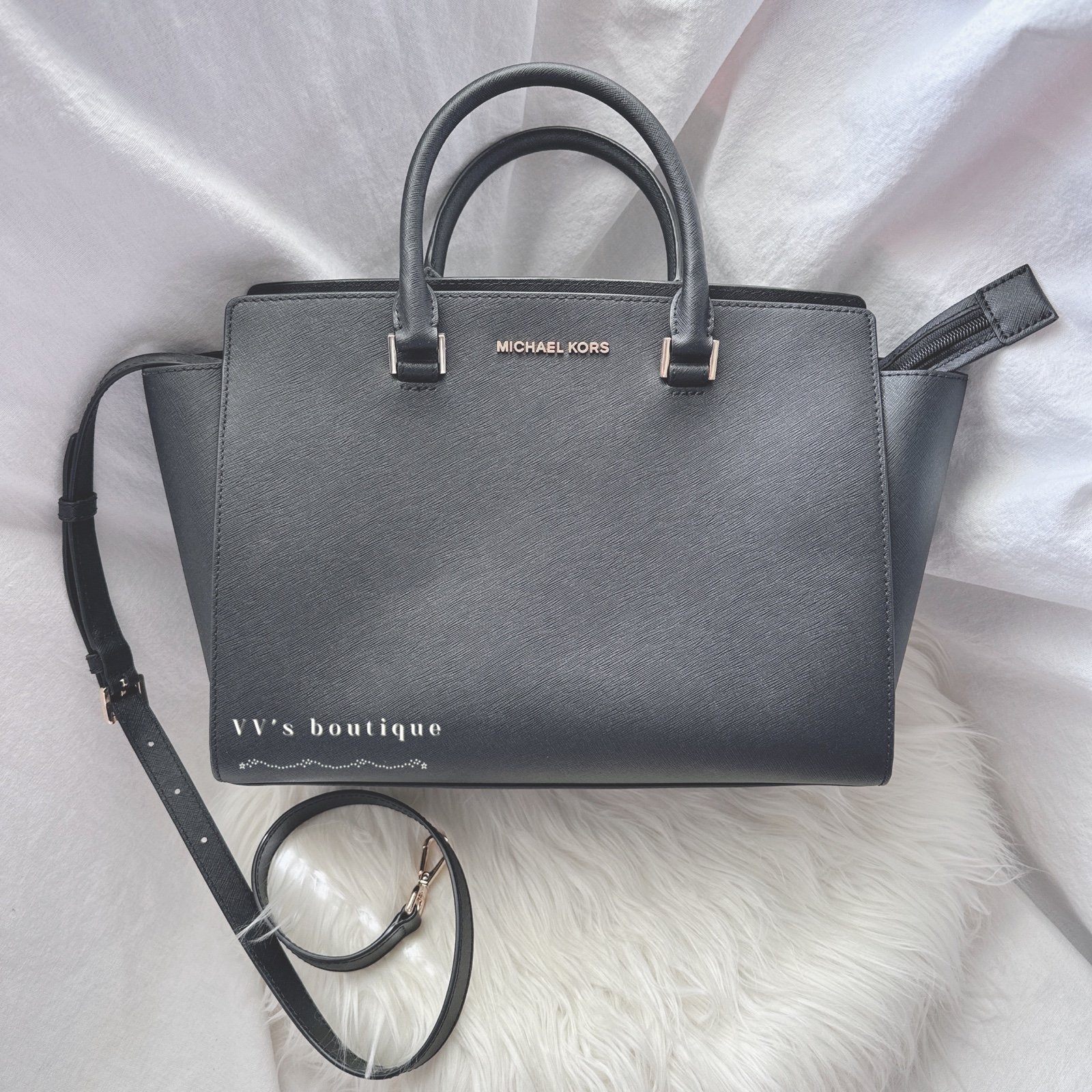 NWT Michael Kors Selma Large Saffiano Leather Satchel Black 35S9GLMS3L Rare Find