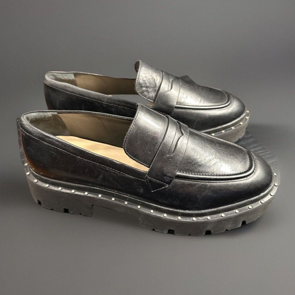 Schutz Christie Studs Chunky Lug Soles Black Leather Loafer Size 10B NWOB