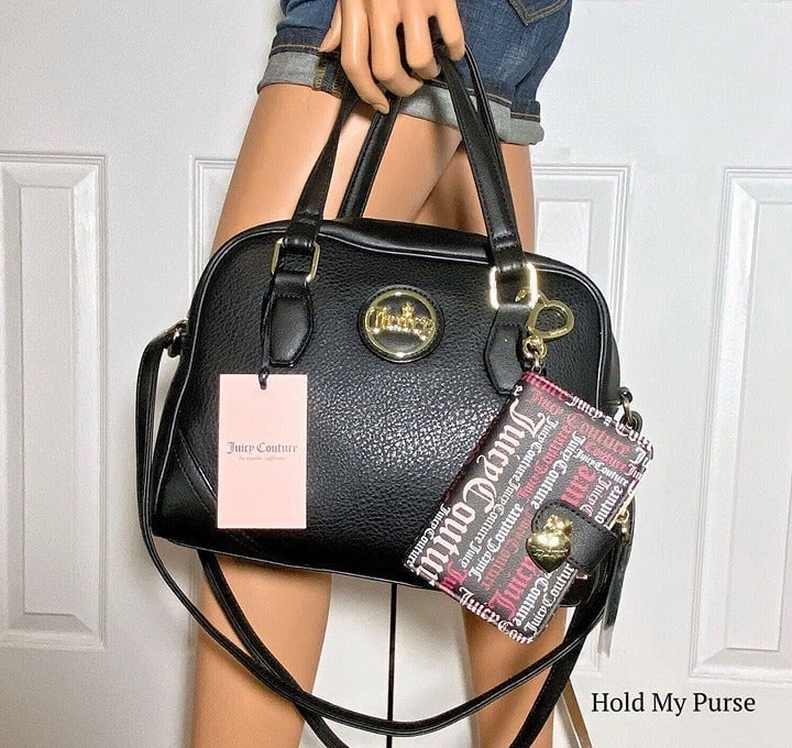 Juicy Couture If The Crown Fits Black Bag & Hang On Tight Tab Card Wallet NWT