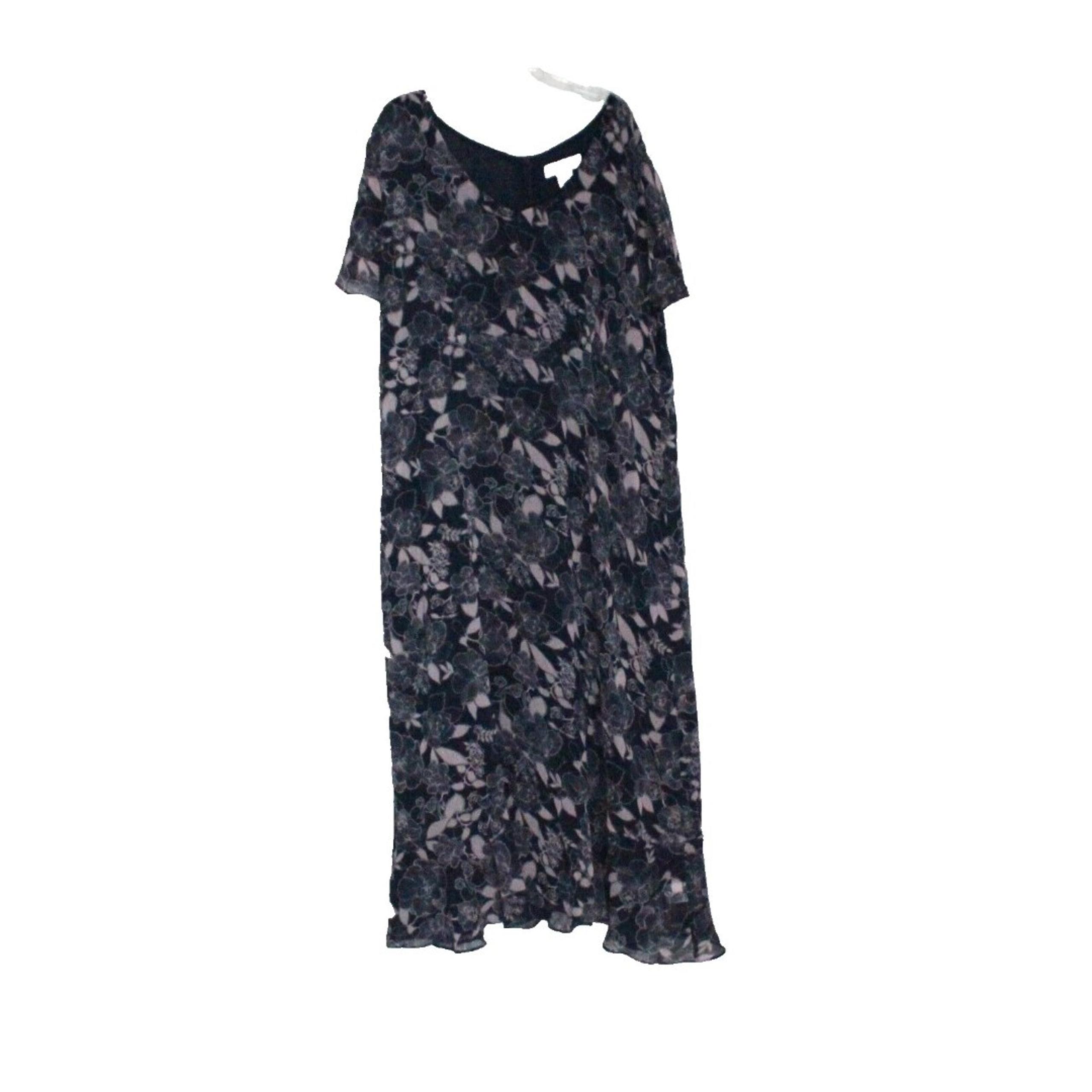Sag Harbor Maxi Dress Women's XL Pink Floral On Navy Flutter Sleeves Rufled Hem