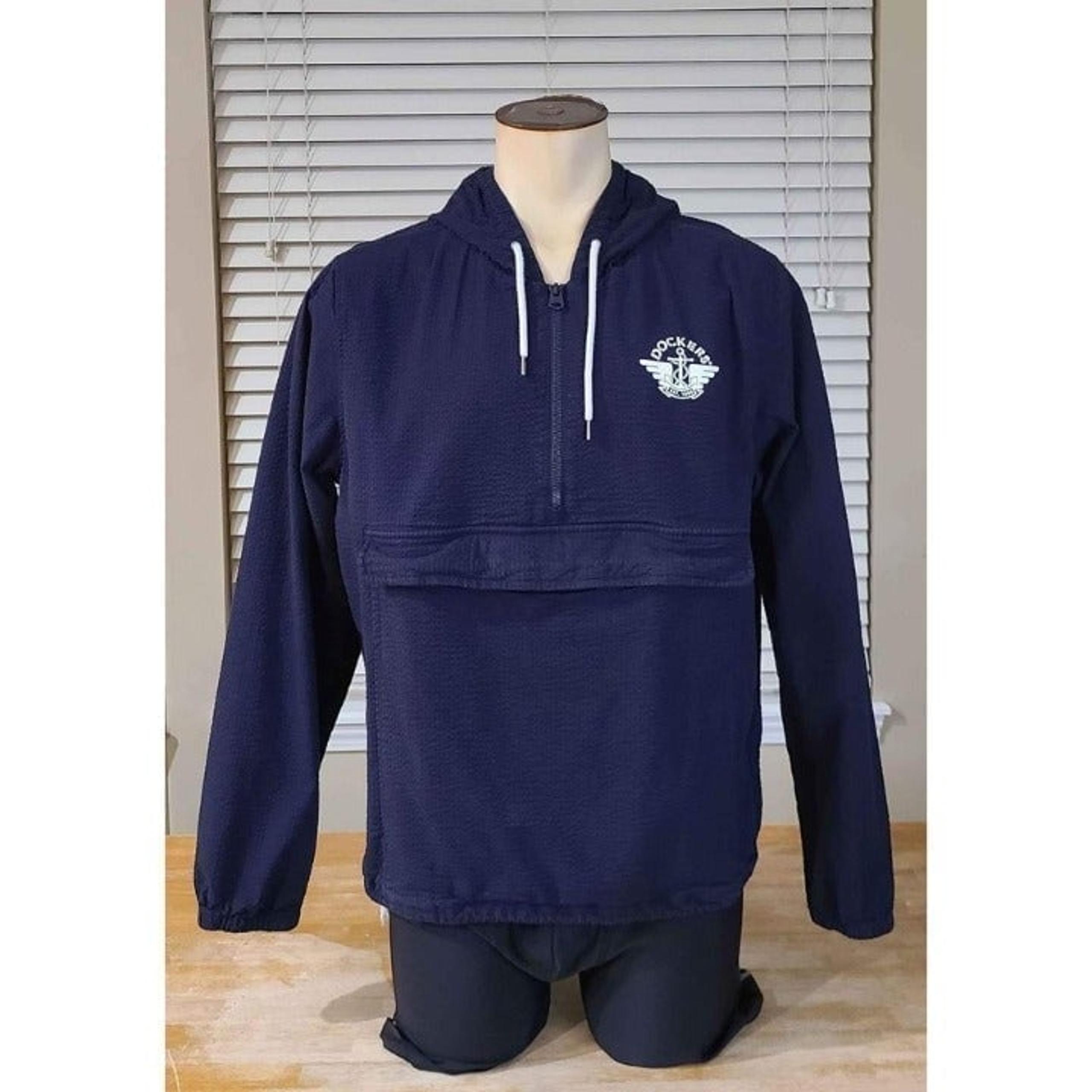 Men's Size Large Dockers Navy Blue Lightweight Hooded Popover Jacket