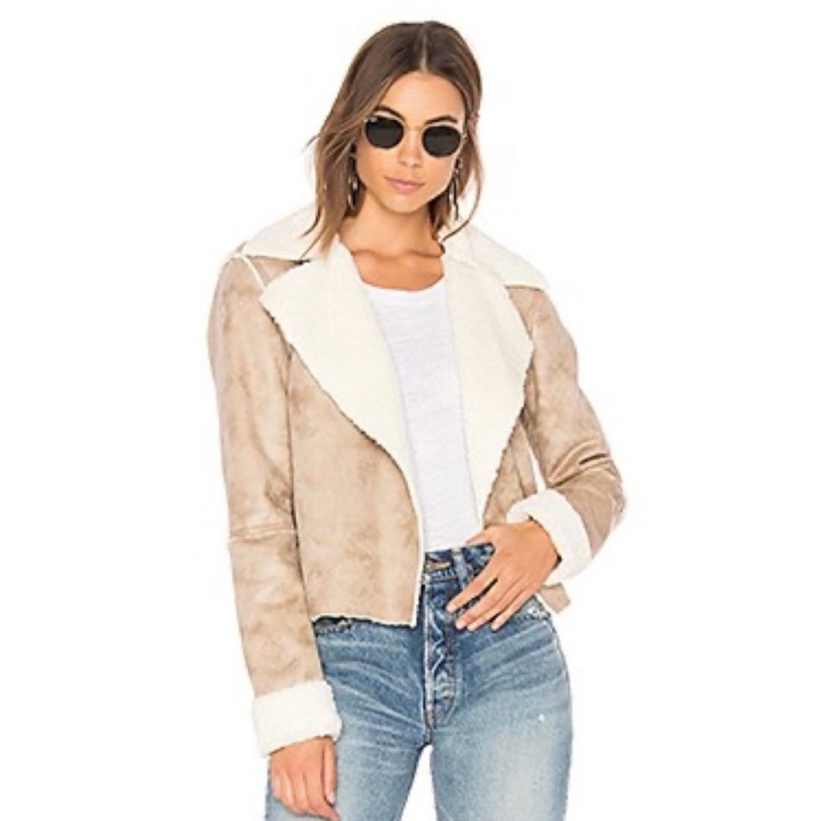 Splendid Delancey Vegan Suede Fur Lined Open Front Cropped Jacket Large L NWT