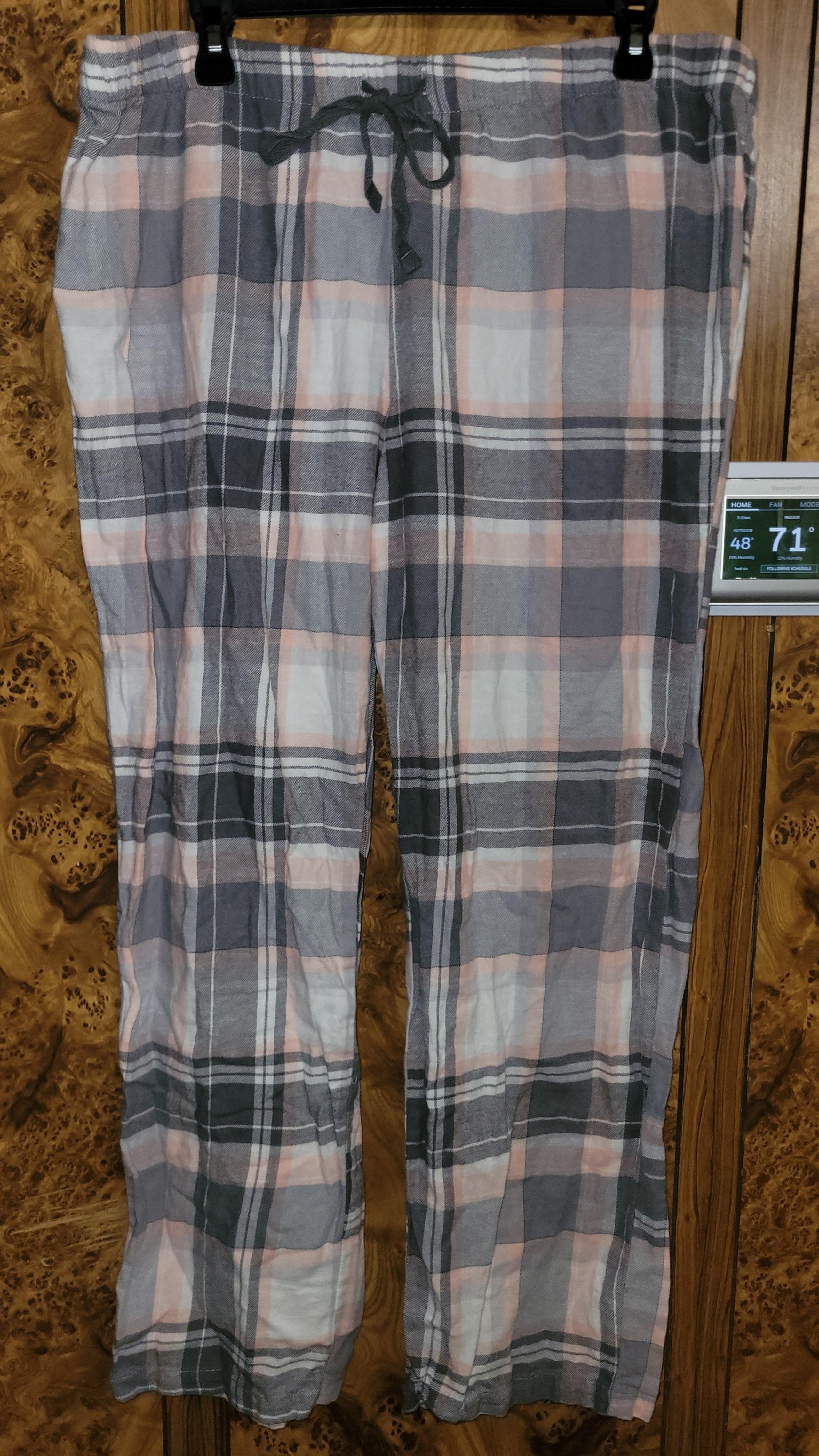 SONOMA women's flannel pajama pants jammies drawstrng plaid pink grey white L