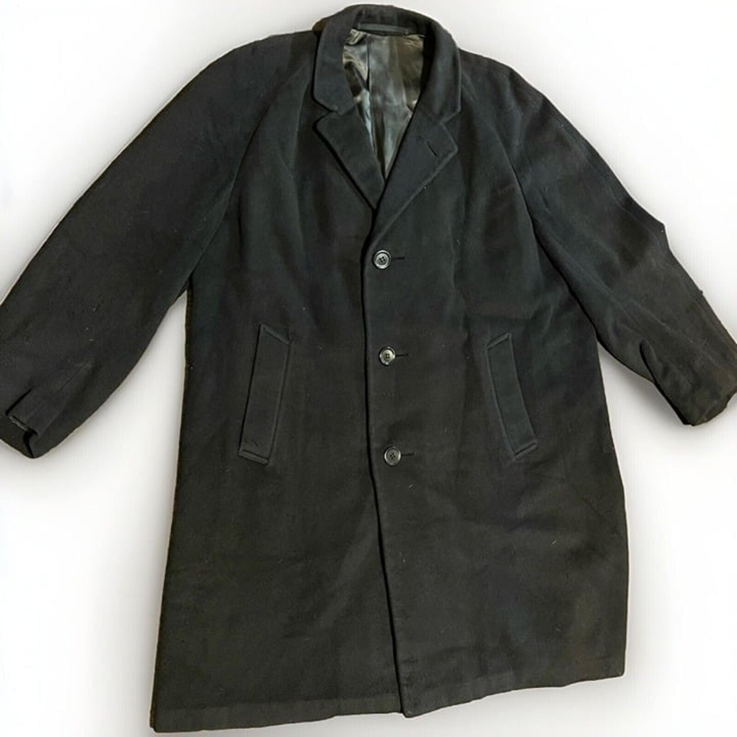 Vintage 100% Cashmere Champion Mens Black Button Up Trench Coat 2XL