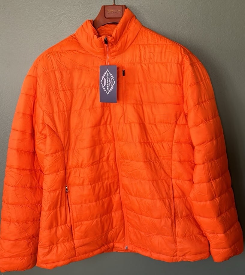 New men’s Sz XL St John’s Bay quilted puffer zipped orange travel casual jacket