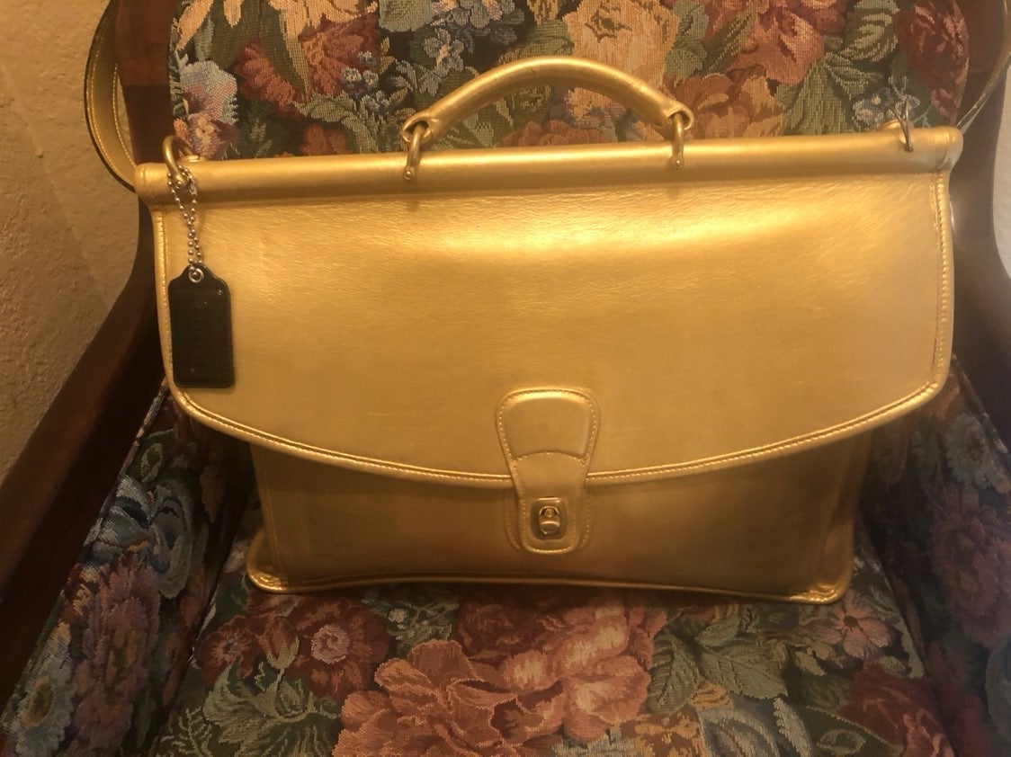 Gold Leather Coach Business Bag
