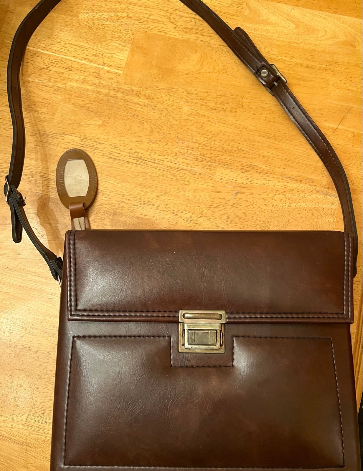 Vintage CAMERA Hard CASE Strap Brown Leather Storage Carrying Bag
