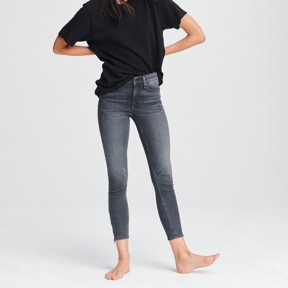 Rag & Bone Abbey Road Cate Mid-Rise Ankle Skinny Grey Ankle Zip Jeans Size 34