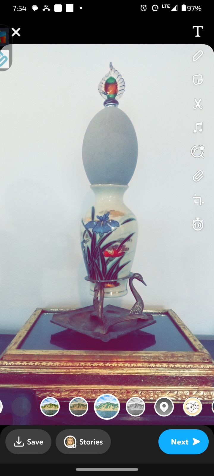 Rare japanese case plus real emu egg & gold emu holder
