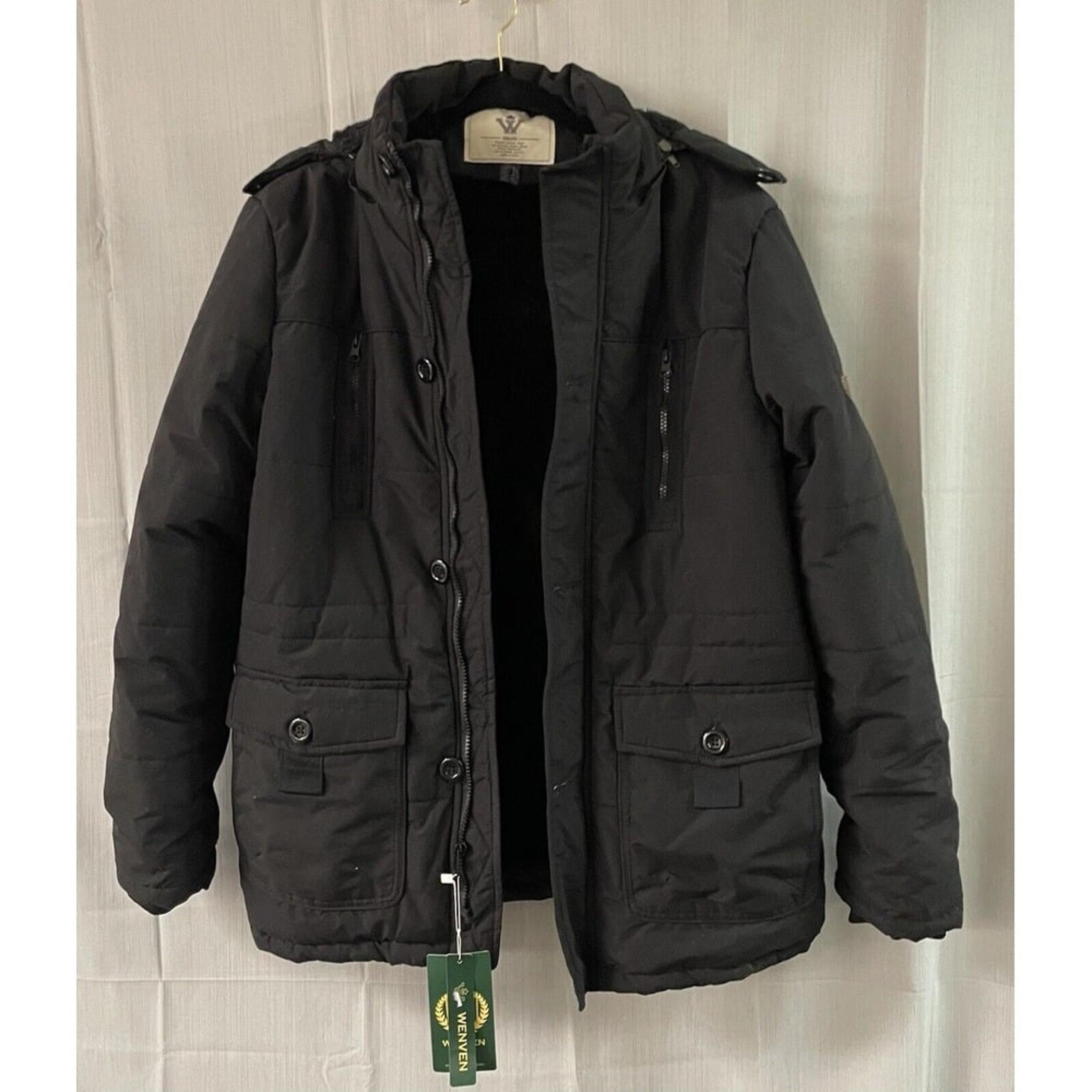 Wenven Men's Jacket Black Hooded Coat NWT Outdoors Winter Sz M Ski Snowboarding