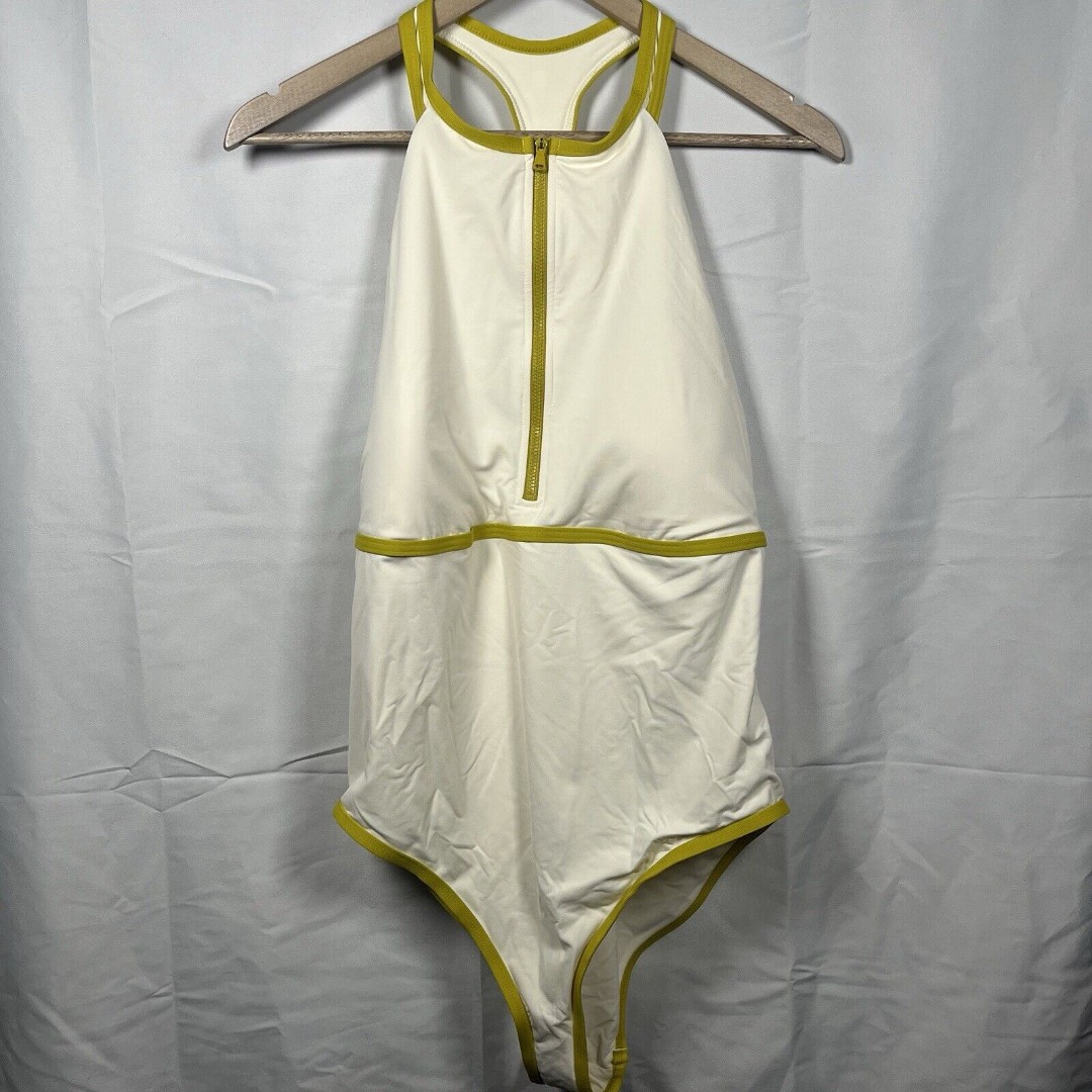 CALIA one piece racerback swim suit womens 16 high neck cream yellow NEW