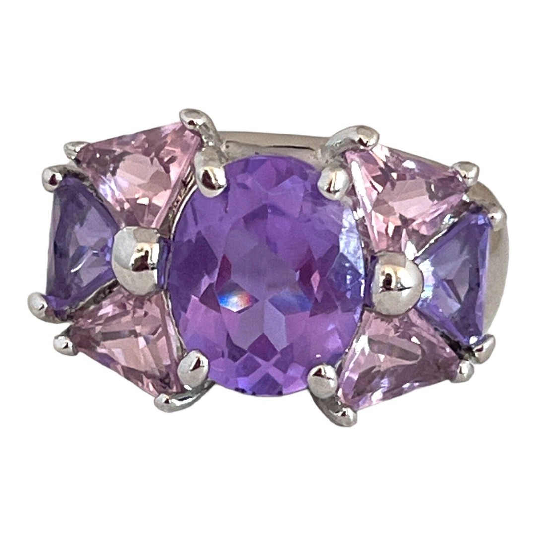 Signed UNCAS Ring Sterling Silver Purple Cubic Zirconia Vintage 925 5Z