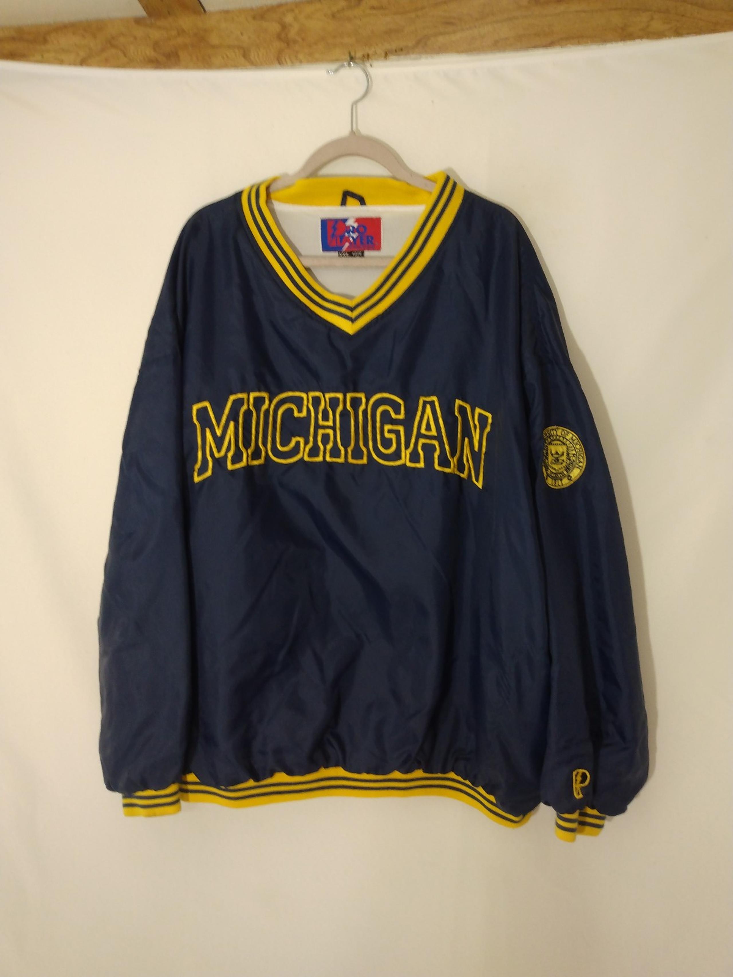 Mens Vintage Pro Player Embroidered University Michigan Windbreaker Pullover 2XL