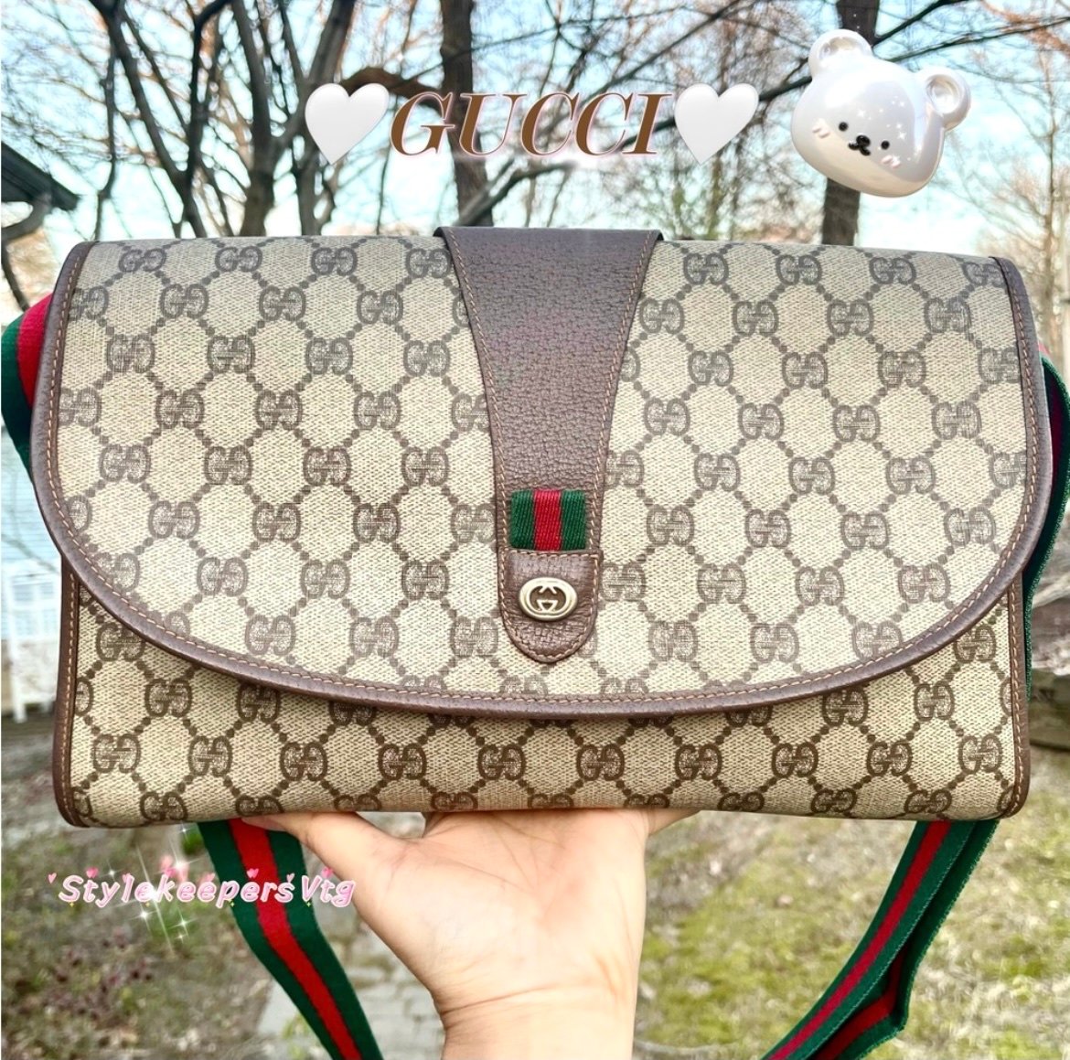 ❤️Auth❤️VTG GUCCI GG Monogram Supreme Web Ophidia Sherryline Clutch✨Large