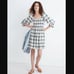 Madewell Lucie Elbow-Sleeve Smocked Mini Dress in Lebaum Plaid S