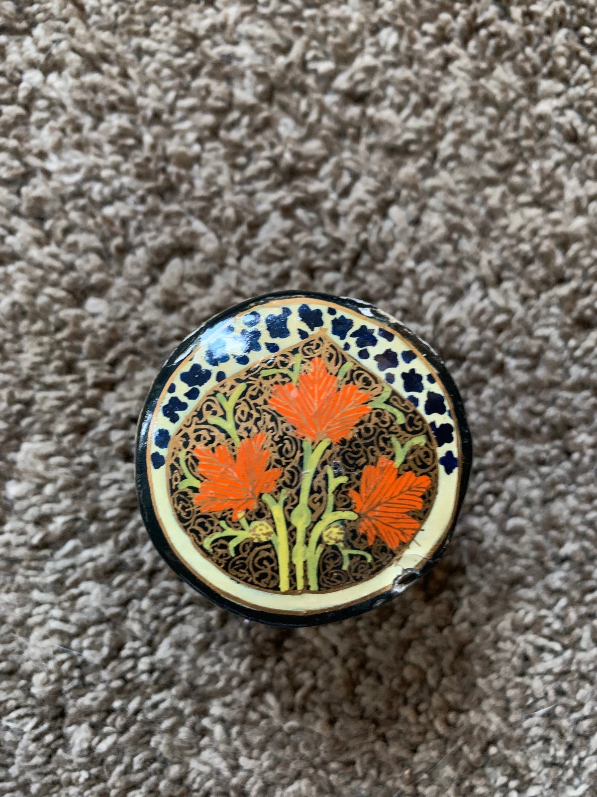 Vintage Orange Flowers Lacquer Hand Painted Trinket Box