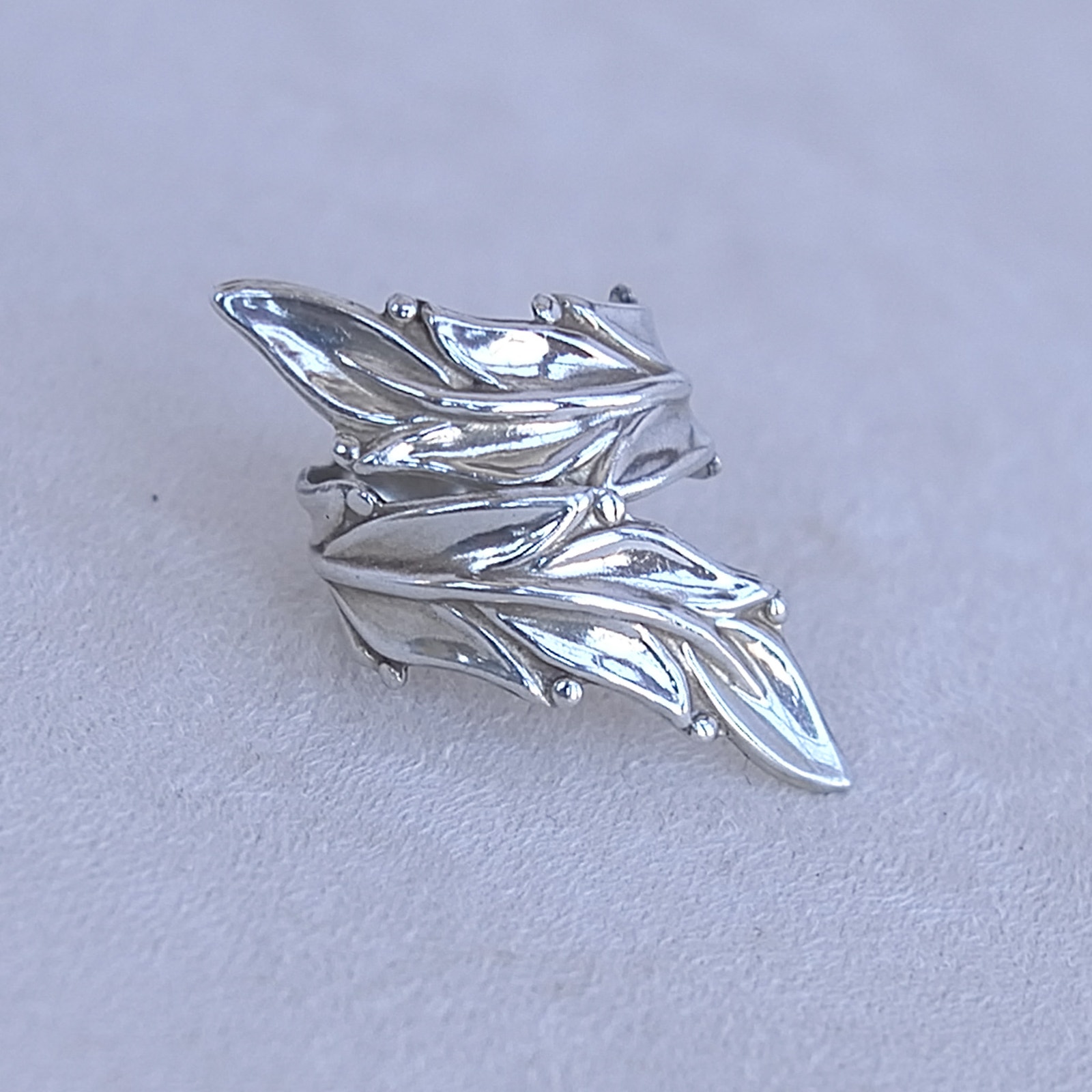 Taxco Mexico Bypass Ring Adjustable Size Leaves Floral Sterling Silver 925 3.5g