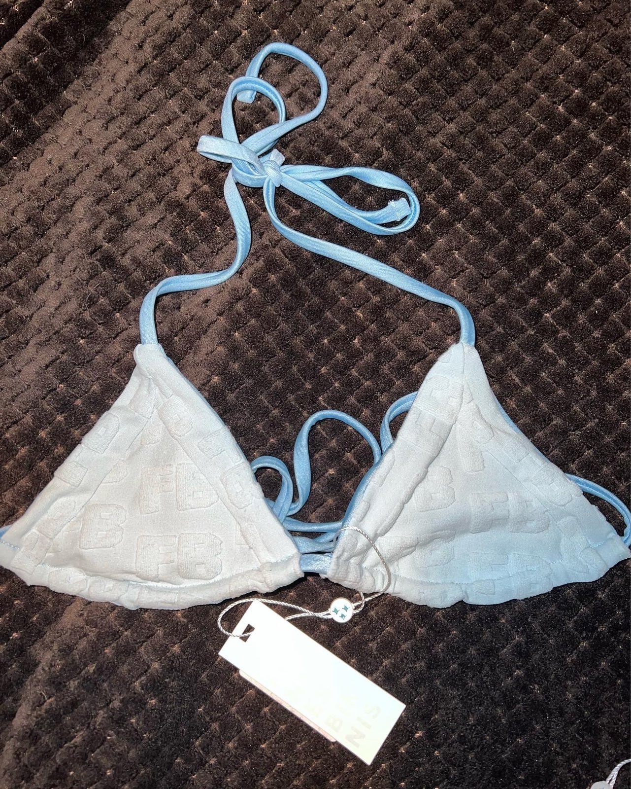 frankies bikinis baby blue jaquard set size S