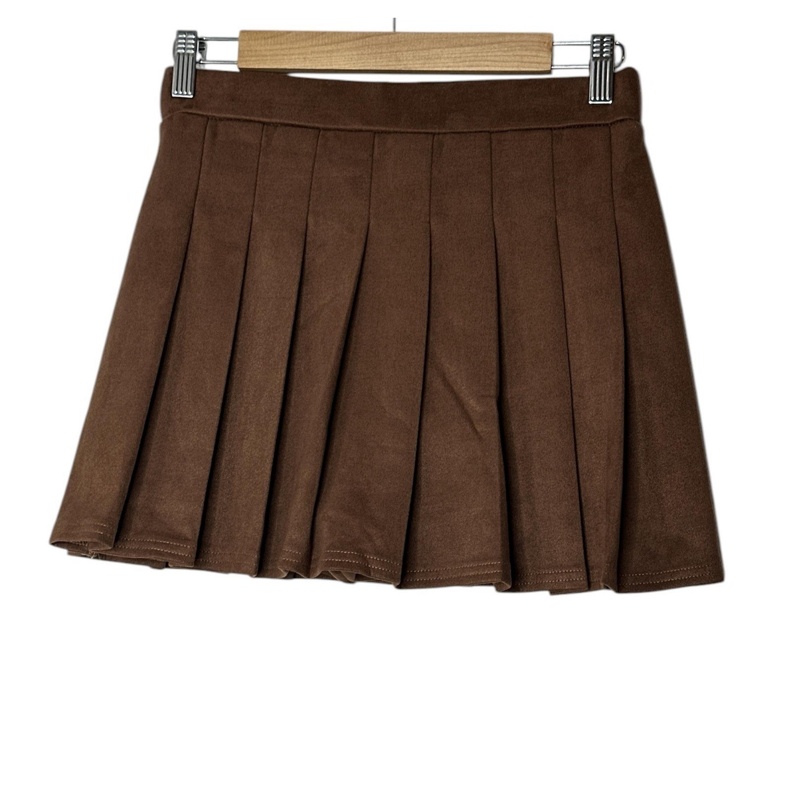Haute Monde Mini Skirt Women Small Brown Faux Suede Pleaded Schoolgirl Academia