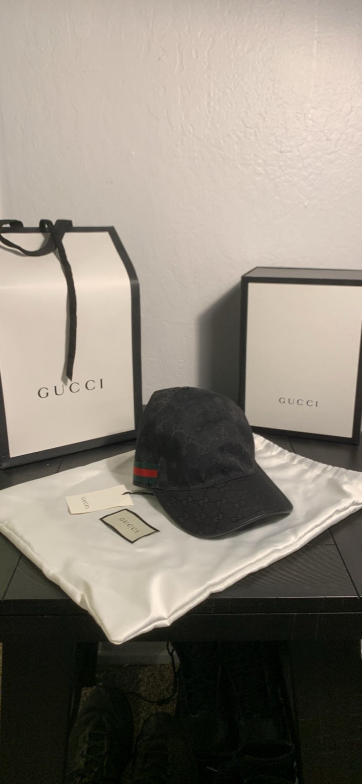 AUTHENTIC BRAND NEW GUCCI ORIGINAL GG CANVAS BLACK BASEBALL HAT WITH WEB 59/L