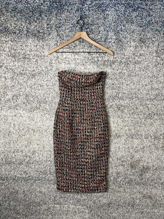 House of CB Gabrielle Multicolor Tweed Strapless Midi Dress XS