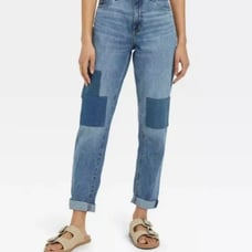 Universal Thread NWT Women's 2 Blue Cotton Patchwork High Rise Boyfriend Jeans