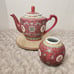 Teapot Floral Chinese Mun Shou Longevity Jar Vase Tea Pot + Lid Porcelain Red
