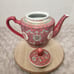 Teapot Floral Chinese Mun Shou Longevity Jar Vase Tea Pot + Lid Porcelain Red