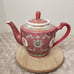 Teapot Floral Chinese Mun Shou Longevity Jar Vase Tea Pot + Lid Porcelain Red