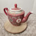 Teapot Floral Chinese Mun Shou Longevity Jar Vase Tea Pot + Lid Porcelain Red