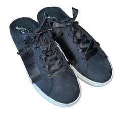 Free People Womens Leather Satin Ribbon Slip-On Sneakers Shoes Black Size 38