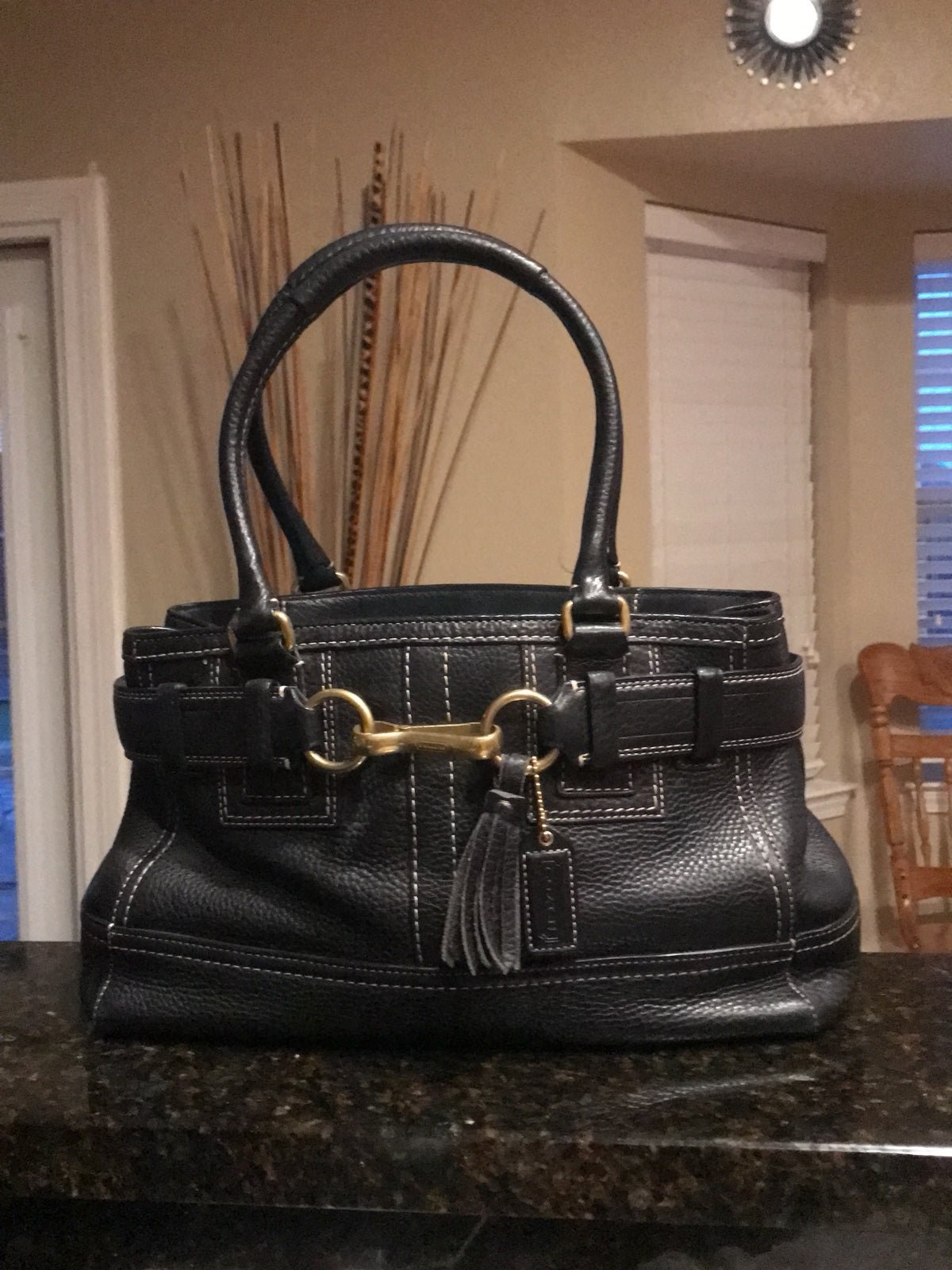 Coach Hampton Pebbled Black Satchel