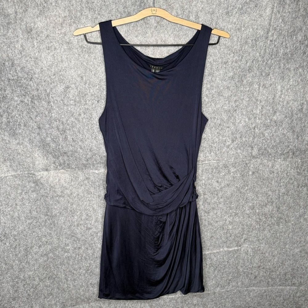 Theory Blue Silk Blend Aditian Horoscope Draped Dress- Sz M