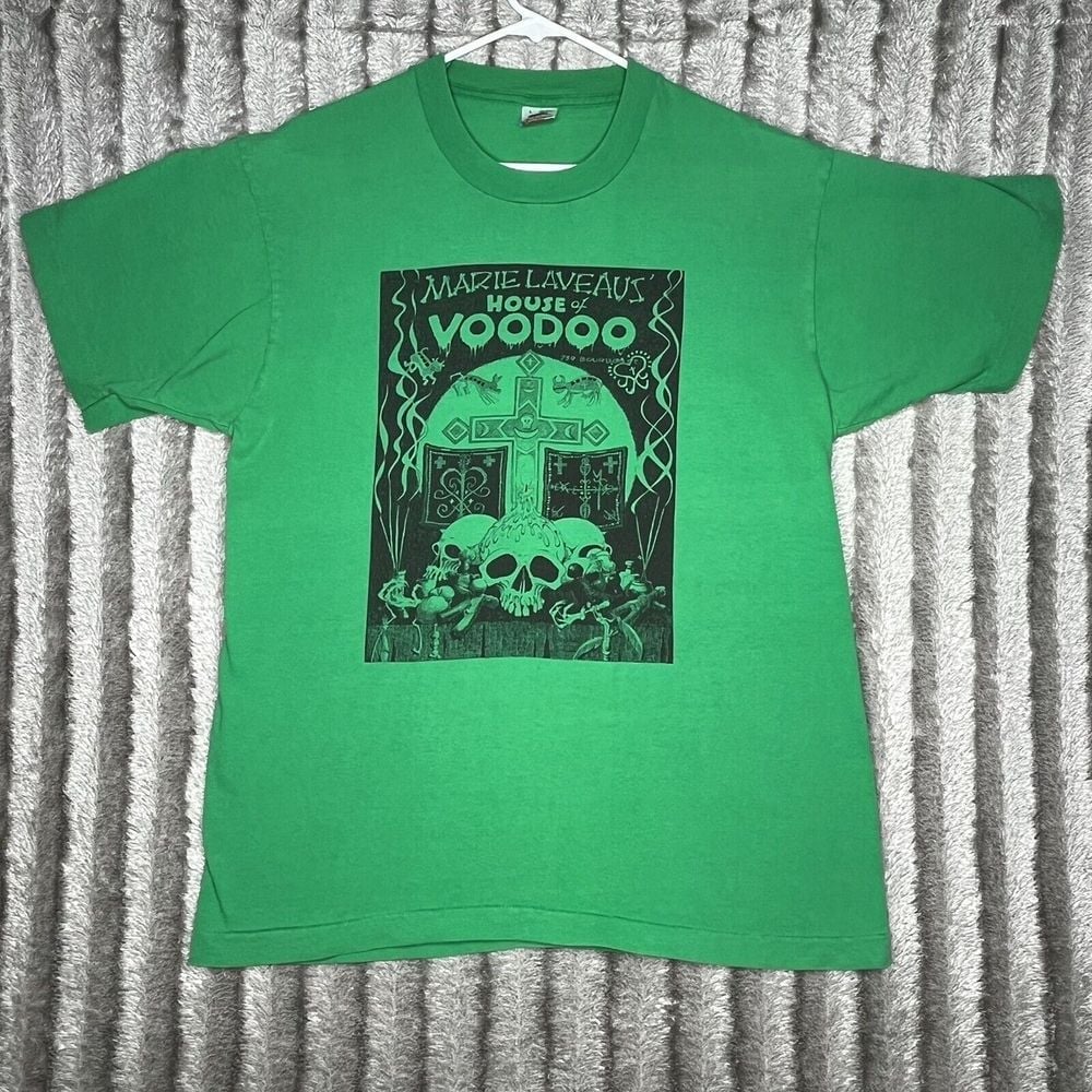 Vintage Marie Laveaus House Of Voodoo New Orleans T-shirt L Single Stitch Green