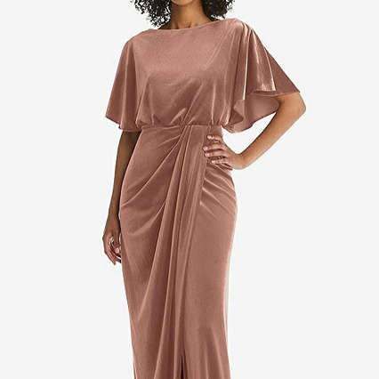 After Six 1552..Flutter Sleeve Open-Back Velvet Maxi Dress....Tawny Rose..Sz 14